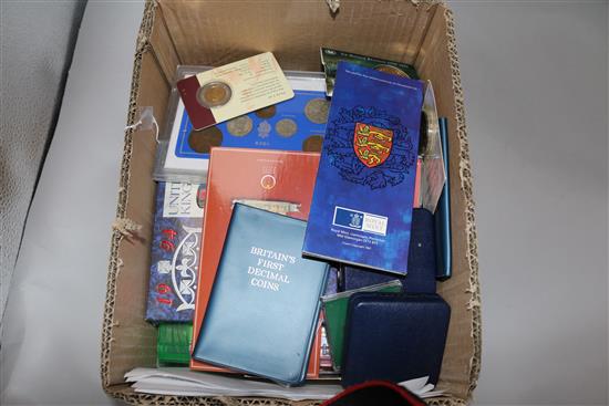 A collection of British and World coins, 19th/20th c, proof sets etc